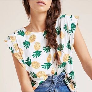 Anthropologie Theresa Pineapple Tiered Sleeve Top, P2P 23 in. 95% Cotton